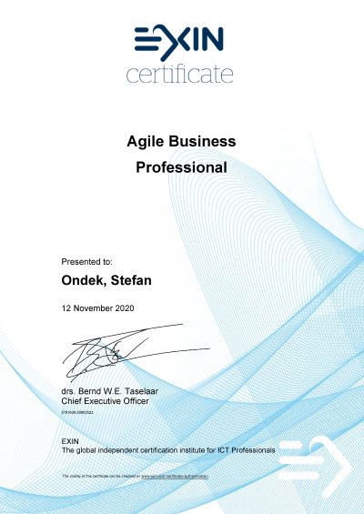 EXIN Agile Business Professional certifikát Štefan Ondek