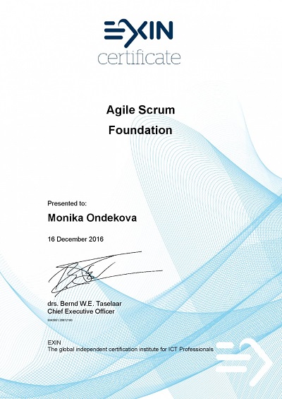 certifikát EXIN Agile Scrum Foundation